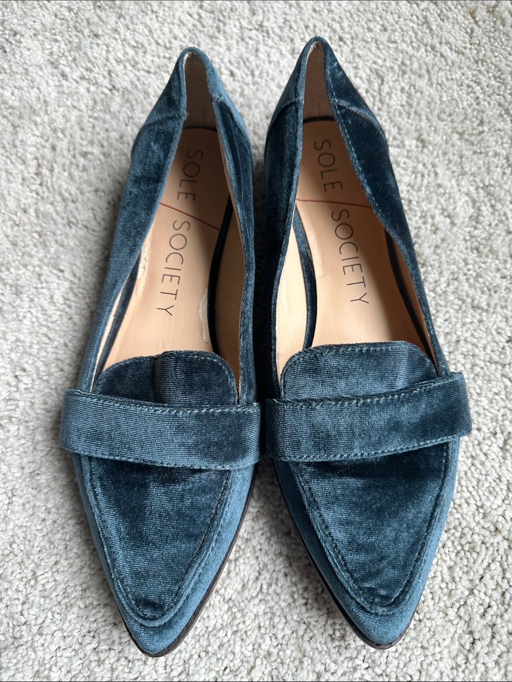 Sole Society Teal Velvet Pointed Loafers